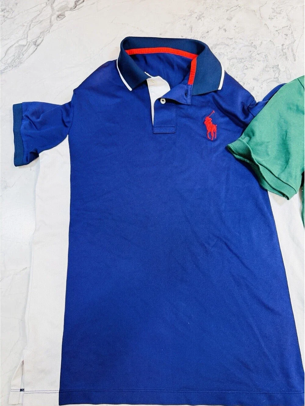 Polo Ralph Lauren Mens Polo Shirt Lot 2 Big Pony Colorblock Classic Fit Green